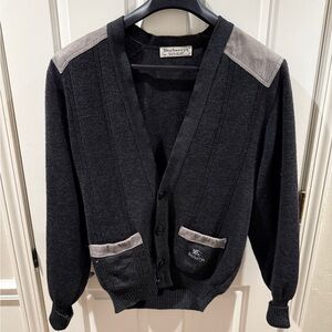 Vintage! Burberry Men's Charcoal Grey Cardigan Sweater